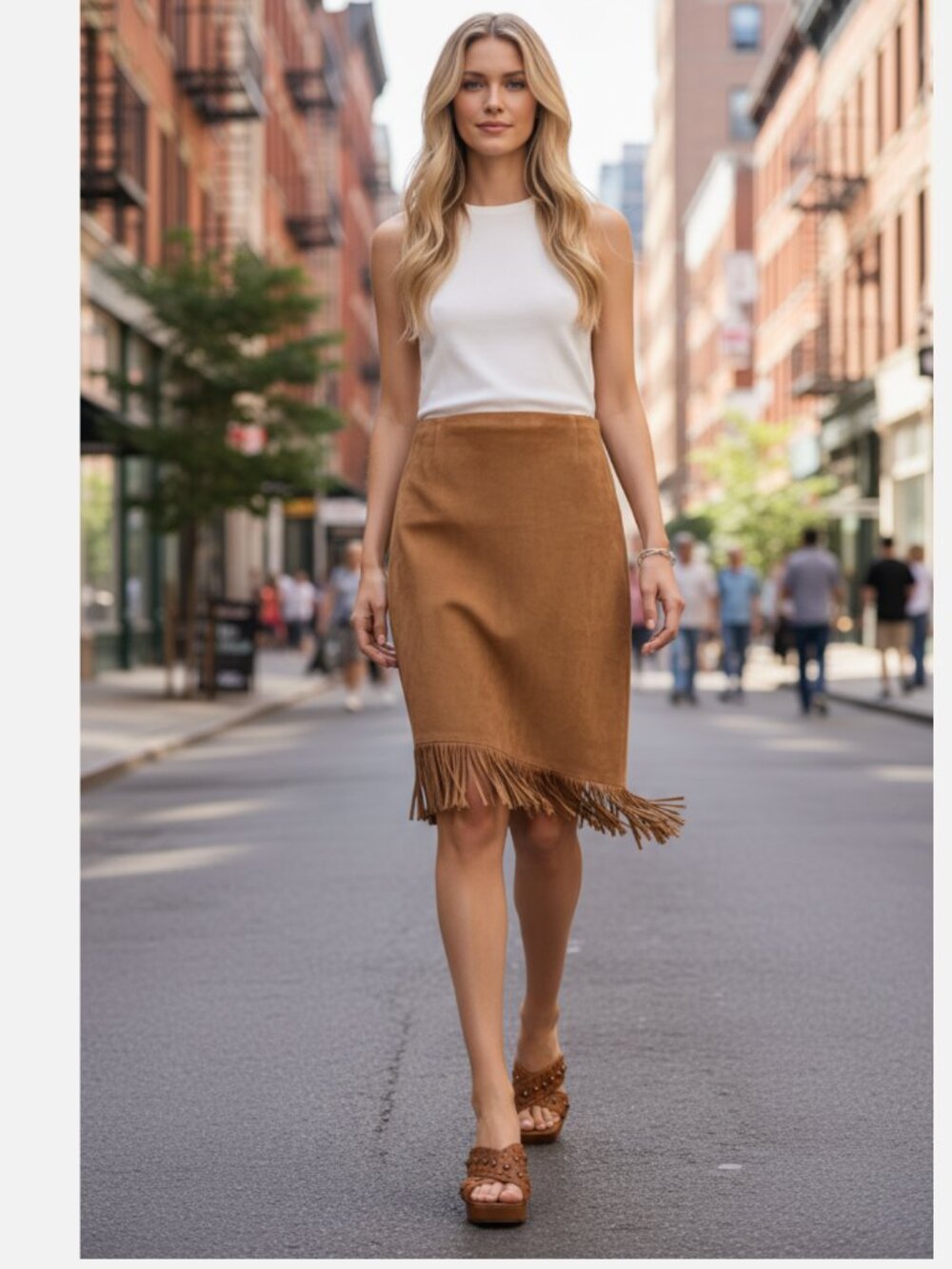 NWOT Chicos Burnt Sienna Faux Suede Fringe Asymmetrical Side‎ Zip Skirt